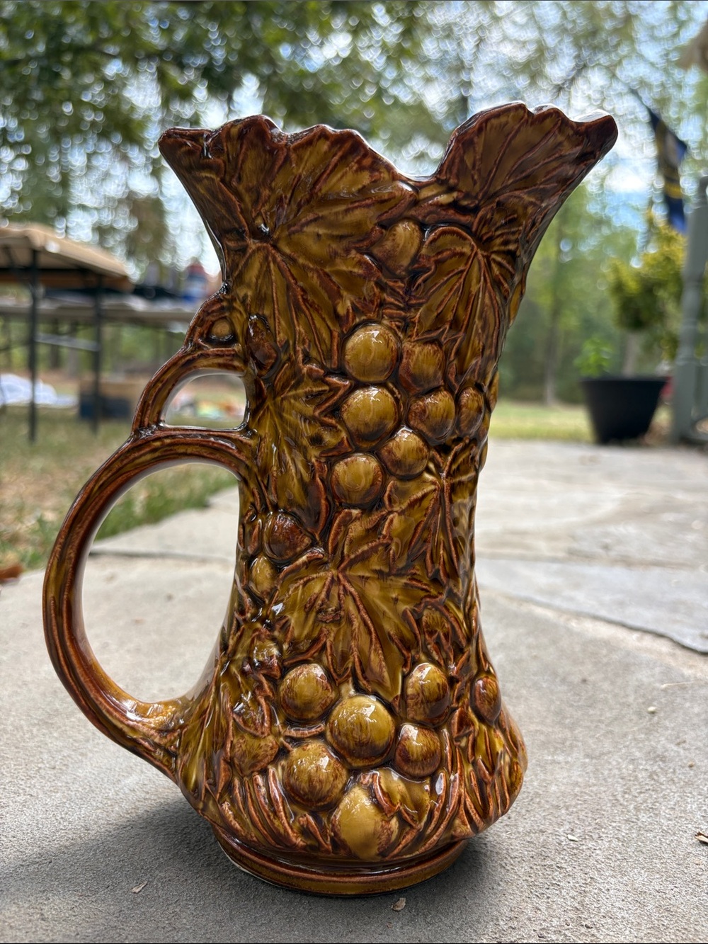 Mccoy Brown Glazed Grape Relief Pitcher